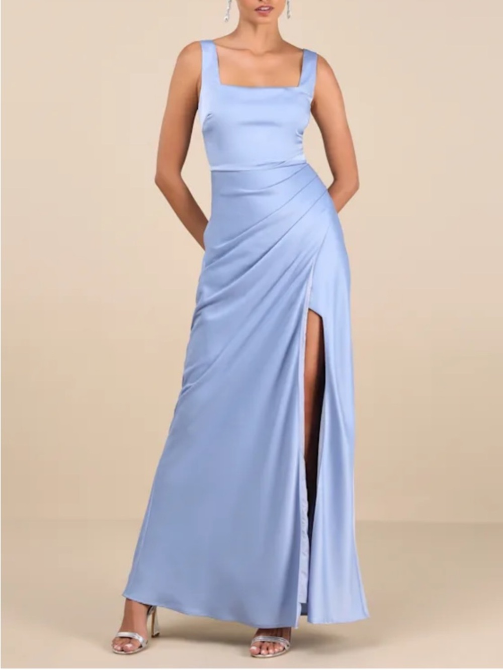Lulus Light Blue Satin Square Neck Maxi Dress
